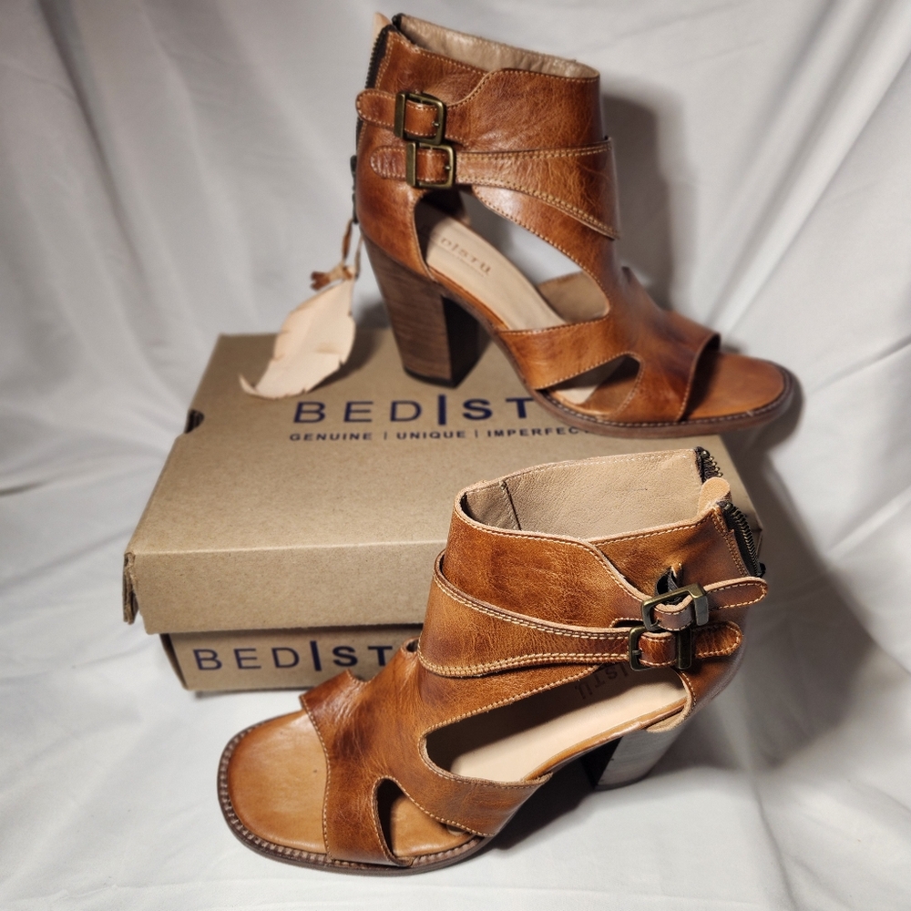 Bed Stu Ida F386012 Womens Brown Leather Hook & Loop Heeled Sandals Shoes -NWT - Picture 3 of 10